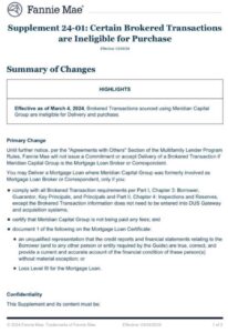 Supplement 24-01 Certain Brokered Transactions are Ineligible for Purchase