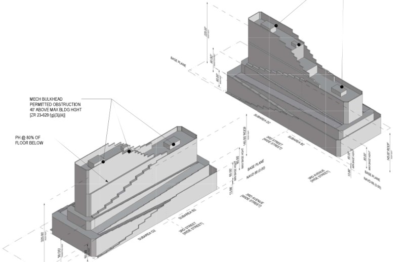 RFR Holding 2022 plans for 175 3rd Street as axonomietric diagrams (Credit - Douglass Lacy Alligood architect via DOB)